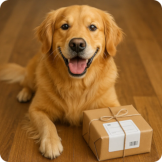 dog with parcel