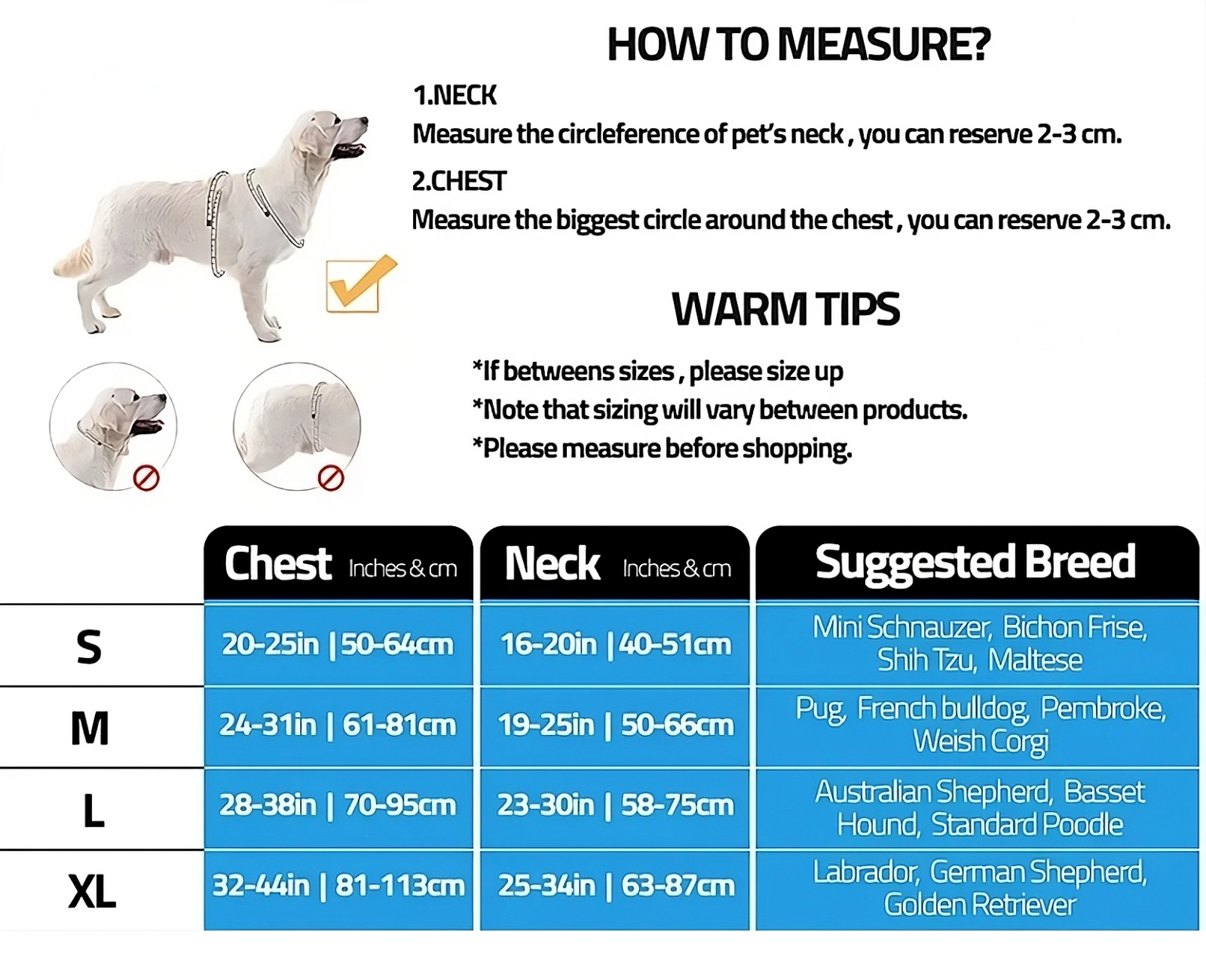 No pull dog harness sizes